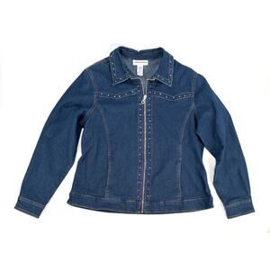 Cathy Daniels Denim Jean Jacket full zip Rhinestone Embellished Sz Large